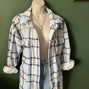Maurices Blue and White Plaid Utility Jacket